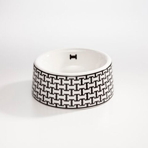 Bone Trellis Black Medium Low Bowl