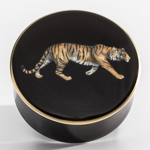 Mw Twin Tiger Black Round Trinket Box