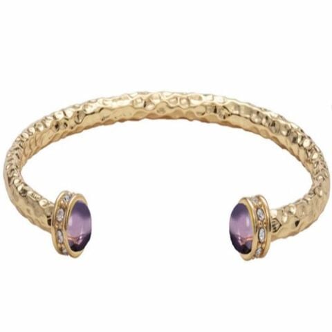 Hammered Jewel Torque Amethyst & Gold Bangle