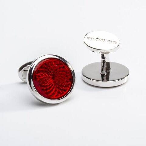 Agama Engine Turned Ruby Red Sterling Silver Cufflinks