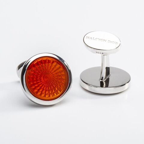 Agama Engine Turned Citrine Sterling Silver Cufflinks