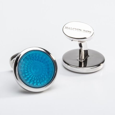 Agama Engine Turned Aquamarine Sterling Silver Cufflinks