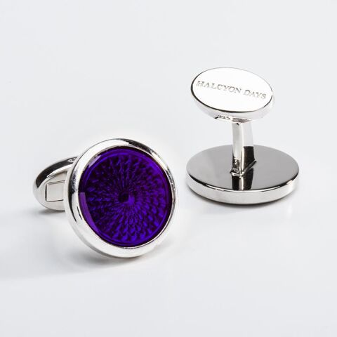 Agama Engine Turned Amethyst Sterling Silver Cufflinks