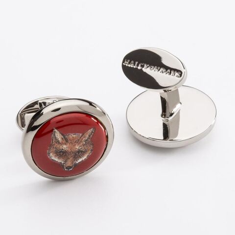 Fox Head - Red - Round - Palladium - Cufflinks