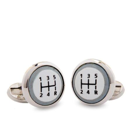 Gear Stick Round Palladium Cufflinks