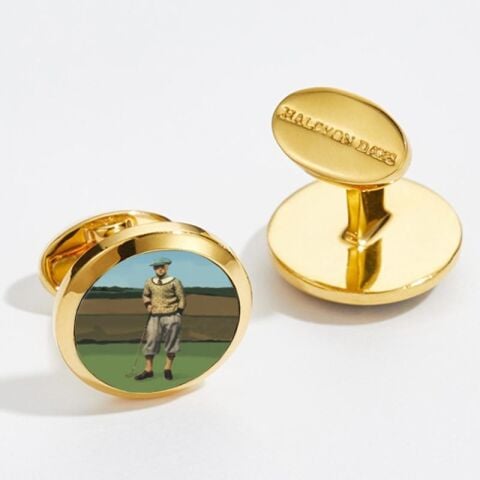 1920 S Golfer Round Gold Cufflinks