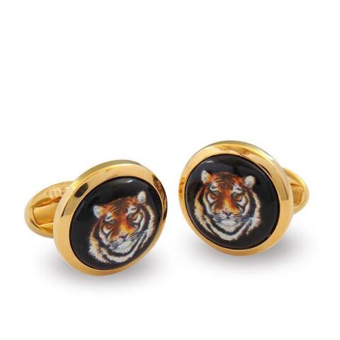Mw Tiger Head Round Gold Cufflinks