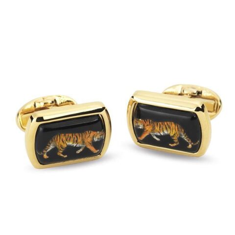 Mw Tiger Black Rectangular Gold Cufflinks