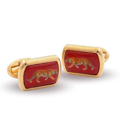 Mw Tiger Red Rectangular Gold Cufflinks