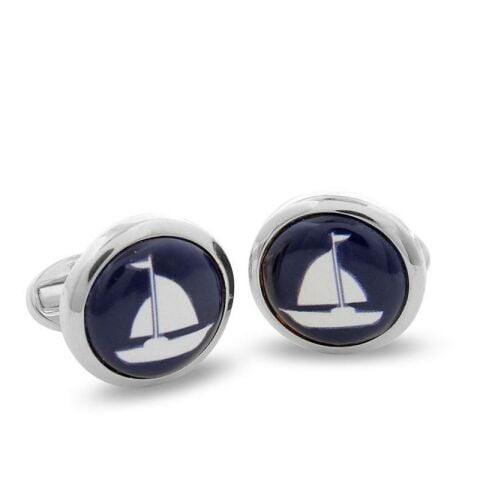 Sailing Boat - Round  - Palladium Cufflinks