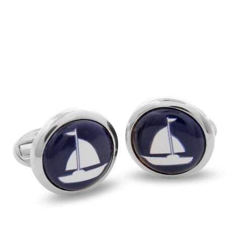 Sailing Boat Round Palladium Cufflinks