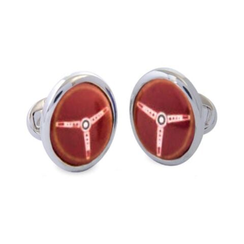 Steering Wheel Red Sterling Silver Cufflinks
