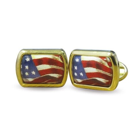 Usa Flag Rectangular Gold Cufflinks