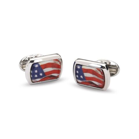 USA Flag- Rectangular - Palladium - Cufflinks