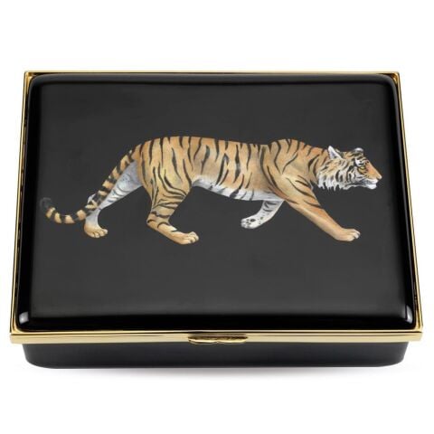 Mw Tiger Black Leather Lined Enamel Box
