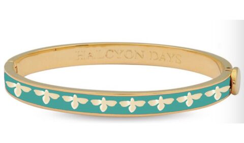 6Mm Bee Turquoise Gold Hinged Bangle