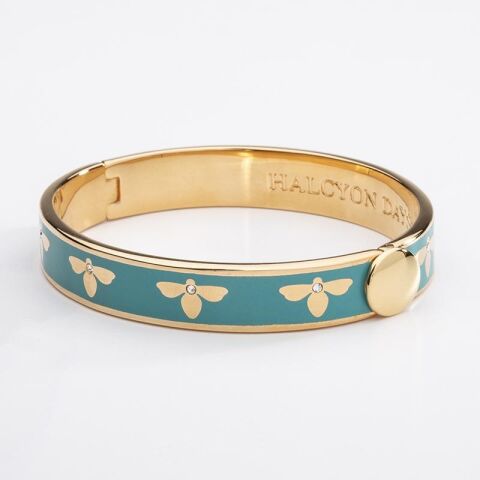 1cm Bee - Turquoise - Gold - Hinged Bangle - NEW