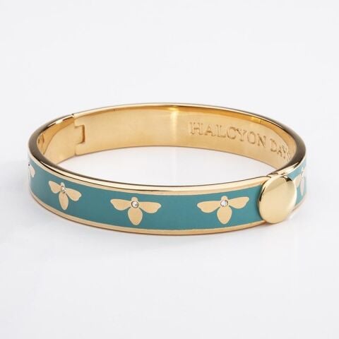 1cm Bee - Turquoise - Gold - Hinged Bangle - NEW