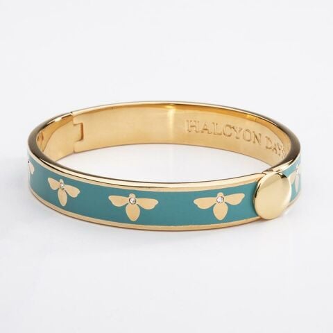 1cm Bee - Turquoise - Gold - Hinged Bangle - NEW