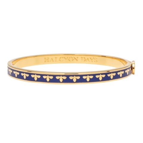 6Mm Bee Deep Cobalt Gold Hinged Bangle