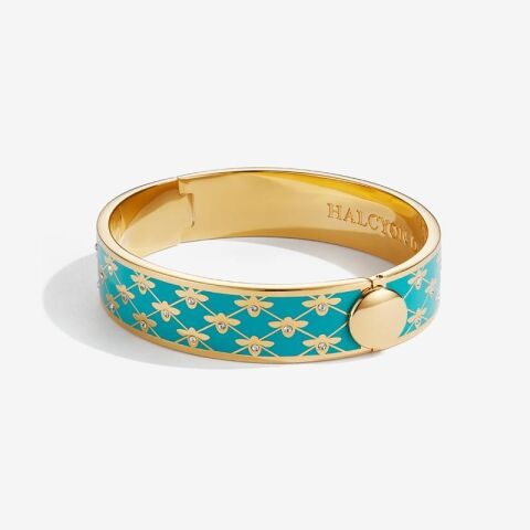 13Mm Bee Sparkle Turquoise Gold Hinged Bangle