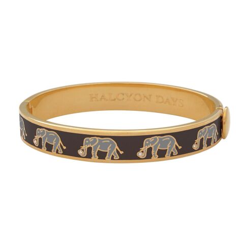 1 Cm Elephant Black Gold Hinged Bangle