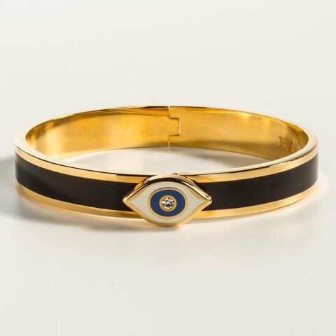 Evil Eye Sparkle Button - Blue - Gold - Hinged Bangle