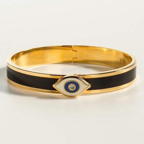 Evil Eye Sparkle Button - Blue - Gold - Hinged Bangle