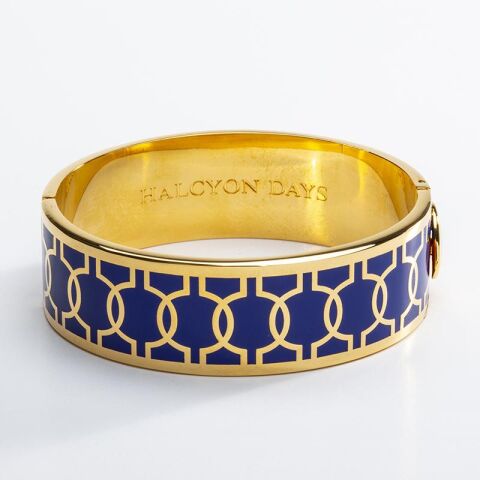19Mm Geometric Circle Deep Cobalt Gold Hinged Bangle