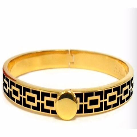 6mm Mosaic - Black - Gold - Hinged Bangle - NEW