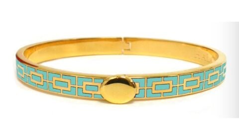 6mm Mosaic - Turquoise - Gold - Hinged Bangle - NEW