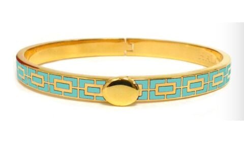 6Mm Mosaic Turquoise Gold Hinged Bangle
