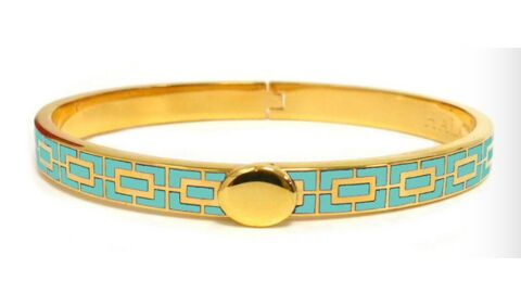 6mm Mosaic - Turquoise - Gold - Hinged Bangle - NEW