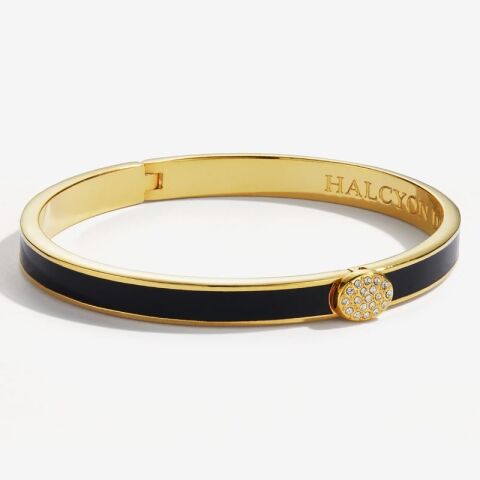 6Mm Skinny Plain Pavé Button Black Gold Hinged Bangle
