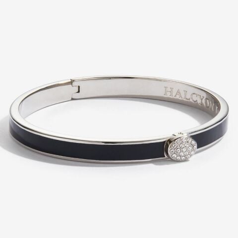 6Mm Skinny Plain Pavé Button Black Palladium Hinged Bangle