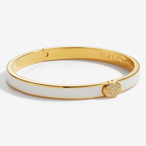 6mm Skinny Plain Pavé Button - Cream-Gold - Hinged Bangle