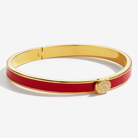 6Mm Skinny Plain Pavé Button Red Gold Hinged Bangle