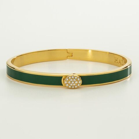 6Mm Skinny Plain Pavé Button Emerald Hinged Bangle