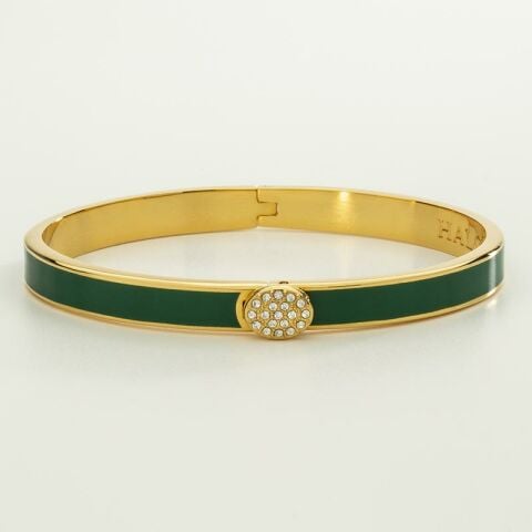 6mm Skinny Plain Pavé Button - Emerald - Hinged Bangle - NEW