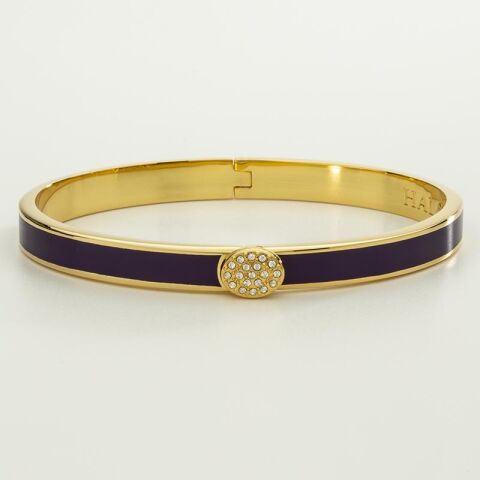 6Mm Skinny Plain Pavé Button Amethyst Hinged Bangle