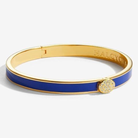 6Mm Skinny Plain Pavé Button Deep Cobalt Gold Hinged Bangle